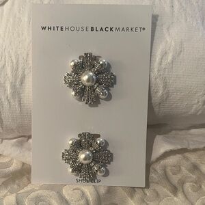 White House Black Market Elegant Silver and Pearl Shoe Brooches